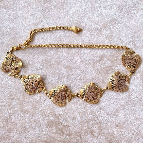 VINTAGE Gold Tone Tropical Angel Fish Chain Belt Metal Cinch Waist Lobster Clasp - Picture 1 of 16